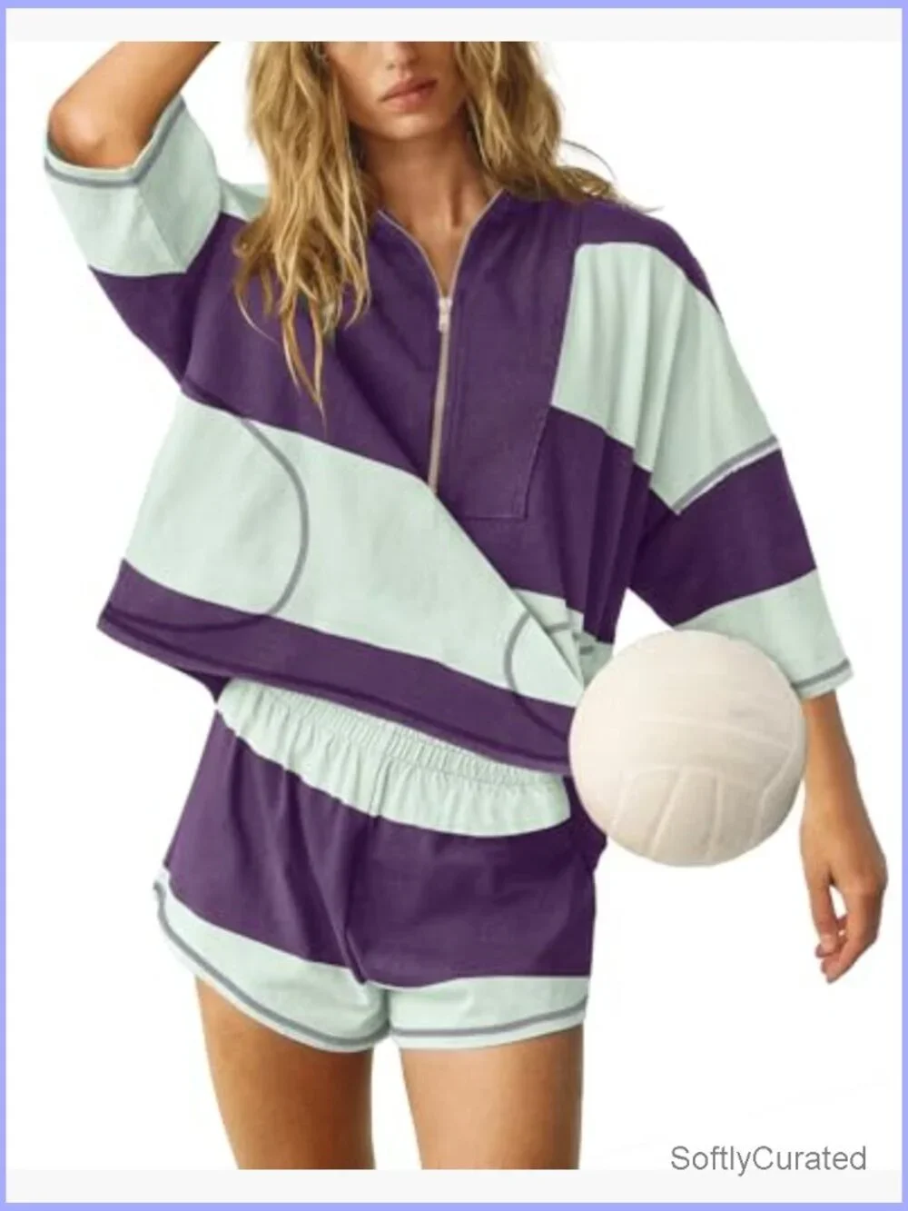 Striped 2 Piece Short Set with Pockets Workout Lounge Matching Outfit